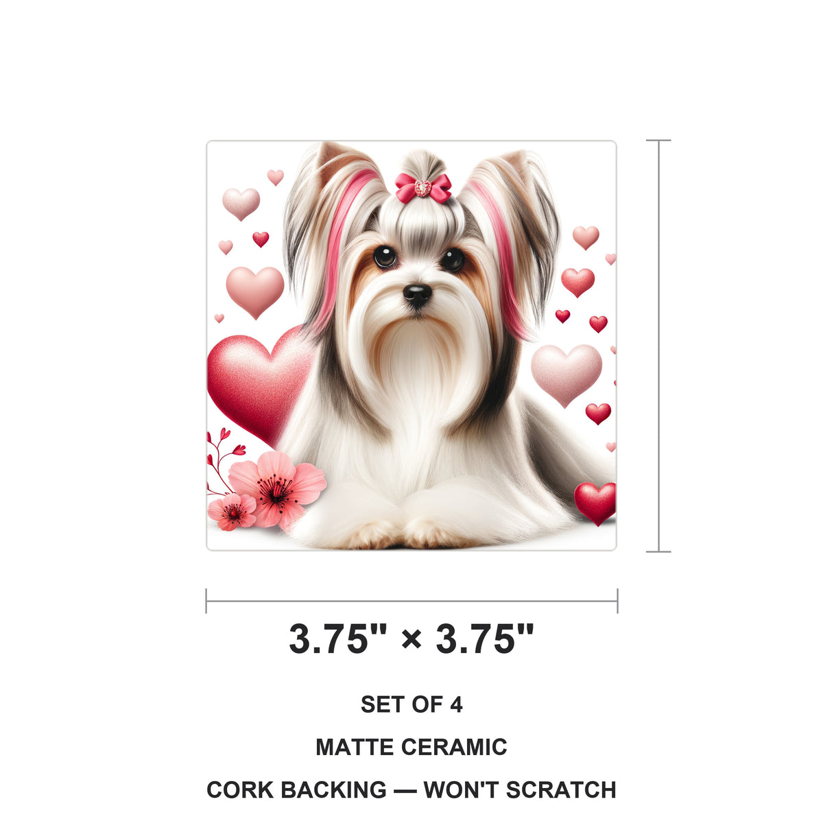 Biewer Terrier ceramic coasters set of 4, size 3.75 inches