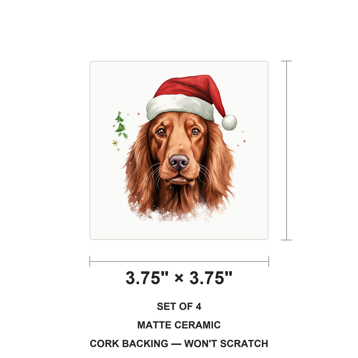 Irish Setter ceramic coasters set of 4, size 3.75 inches