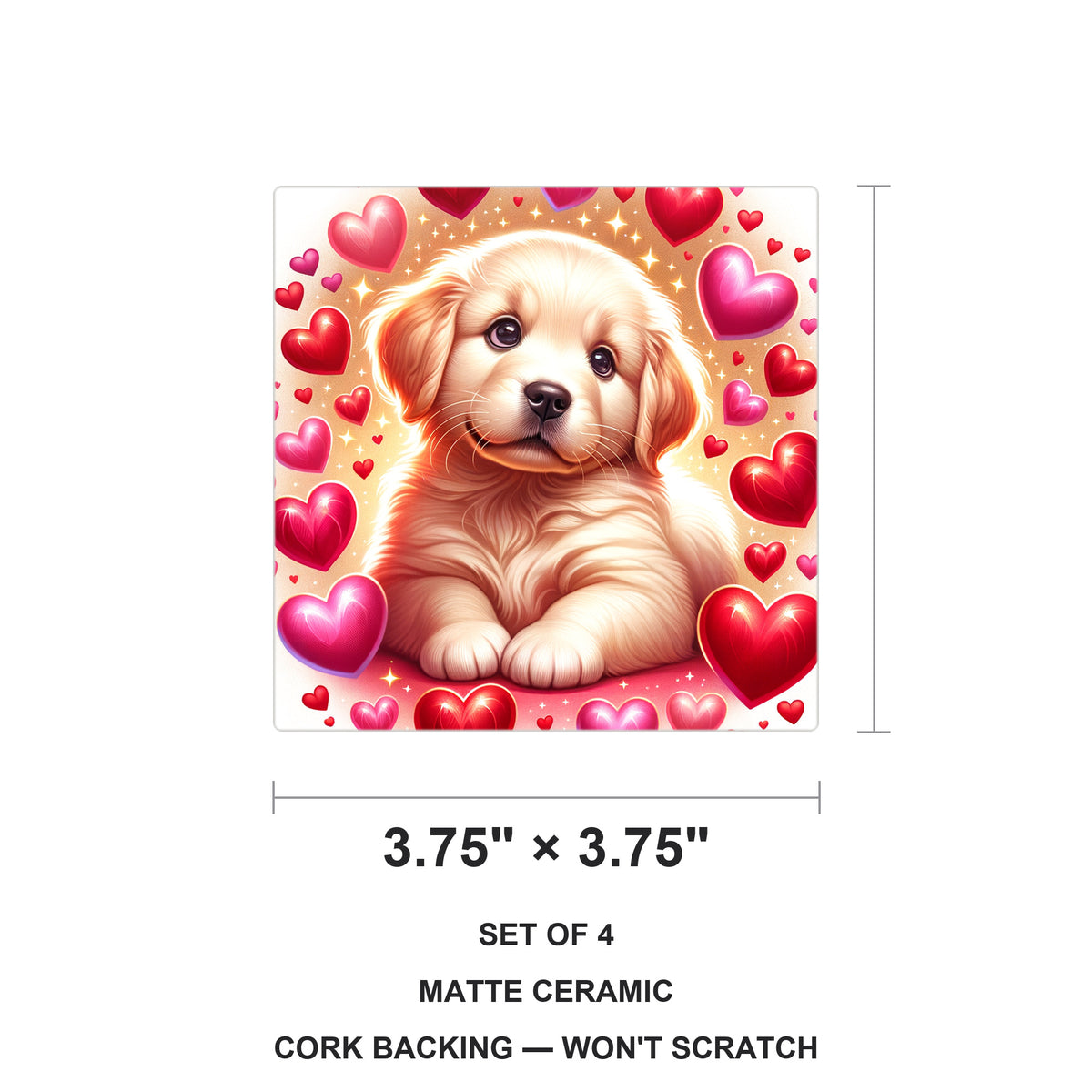 Golden Retriever ceramic coasters set of 4, size 3.75 inches