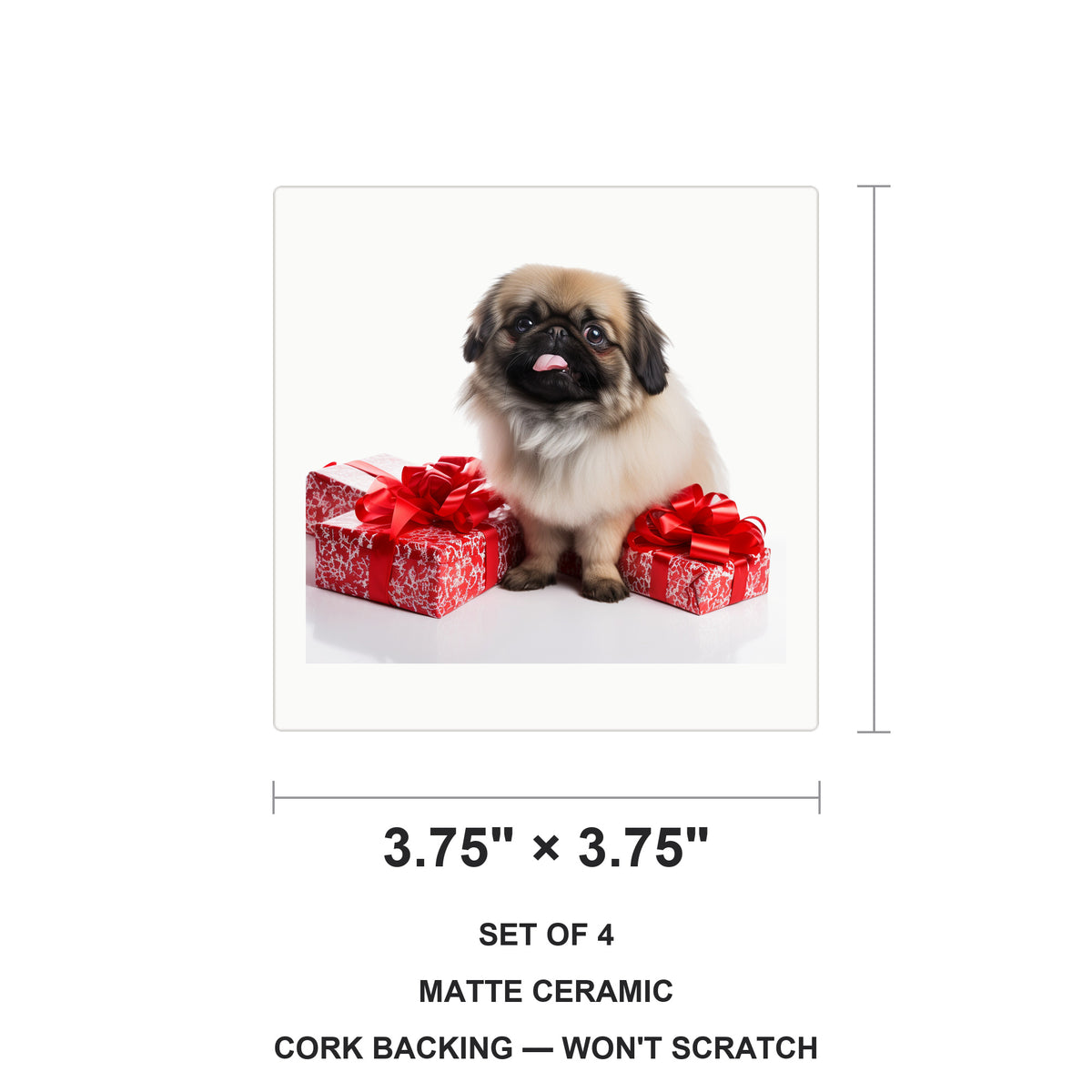 Pekingese ceramic coasters set of 4, size 3.75 inches