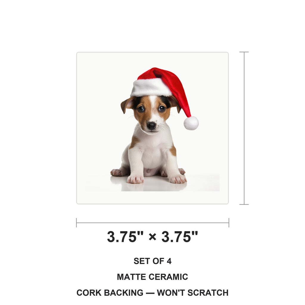 Smooth Fox Terrier Puppy ceramic coasters set of 4, size 3.75 inches