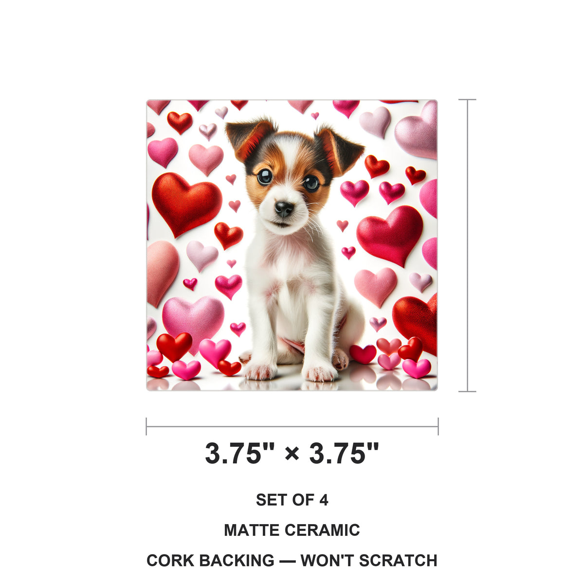 Jack Russell Terrier ceramic coasters set of 4, size 3.75 inches