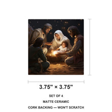 Starry Night Nativity ceramic coasters set of 4, size 3.75 inches