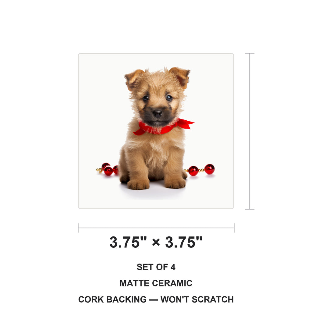 Norwich Terrier Puppy ceramic coasters set of 4, size 3.75 inches