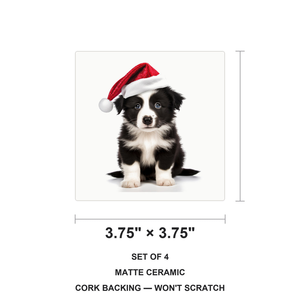Border Collie Puppy ceramic coasters set of 4, size 3.75 inches