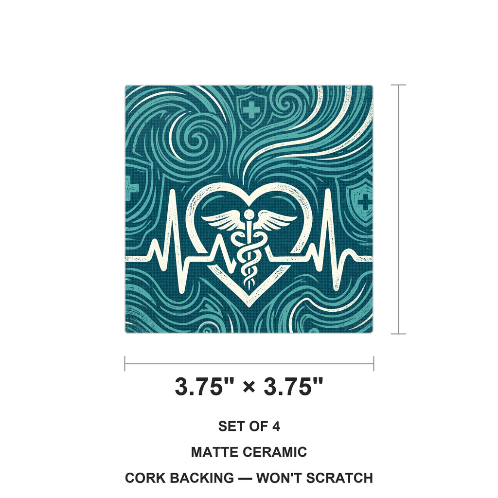 Nurse Heartbeat ceramic coasters set of 4, size 3.75 inches