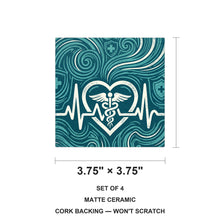 Nurse Heartbeat ceramic coasters set of 4, size 3.75 inches