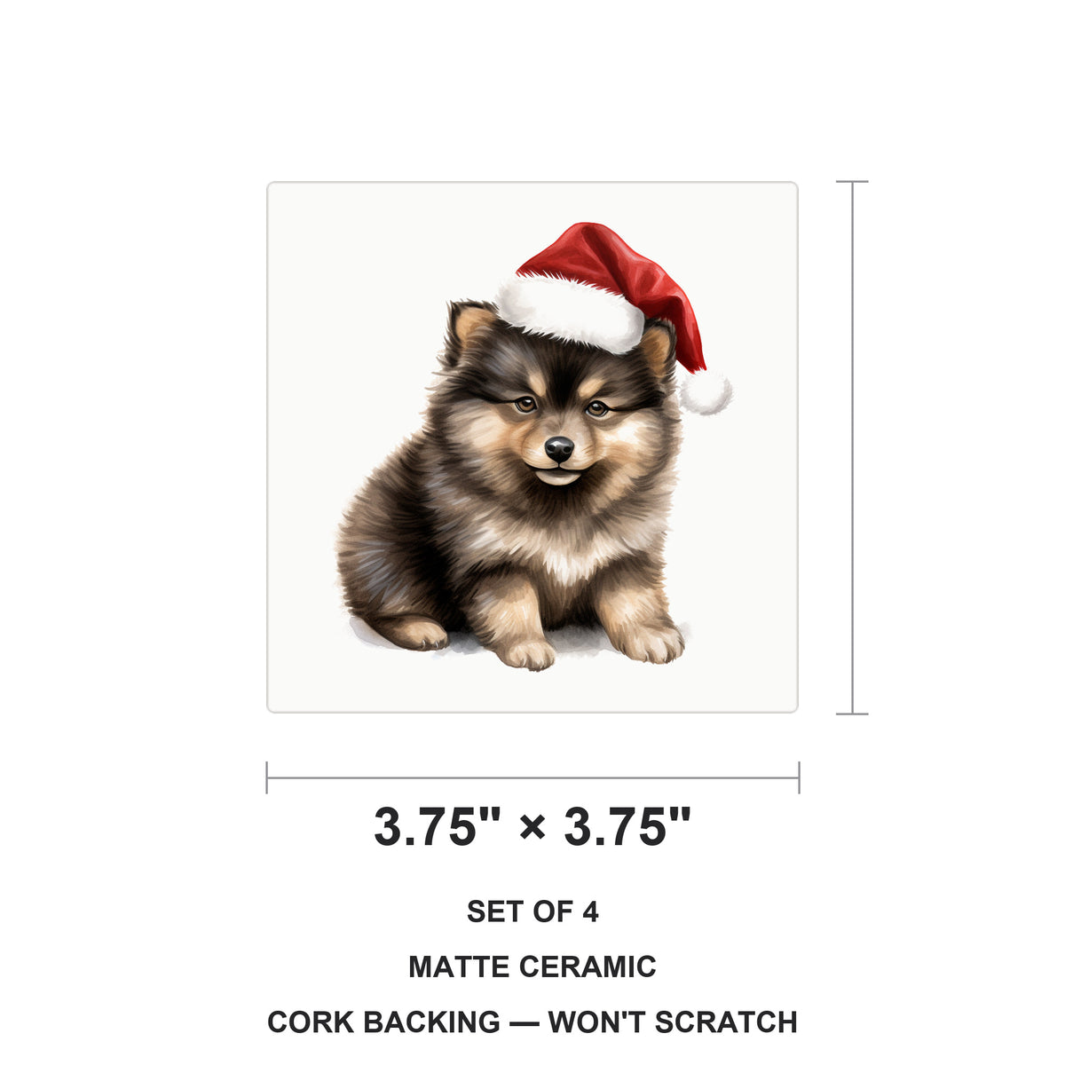 Finnish Lapphund Puppy Drawing ceramic coasters set of 4, size 3.75 inches