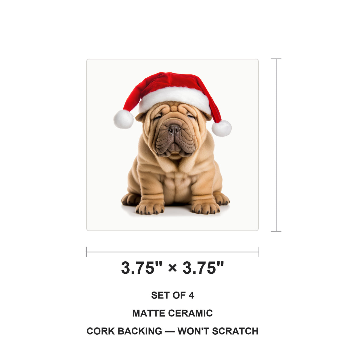 Chinese Shar-Pei ceramic coasters set of 4, size 3.75 inches