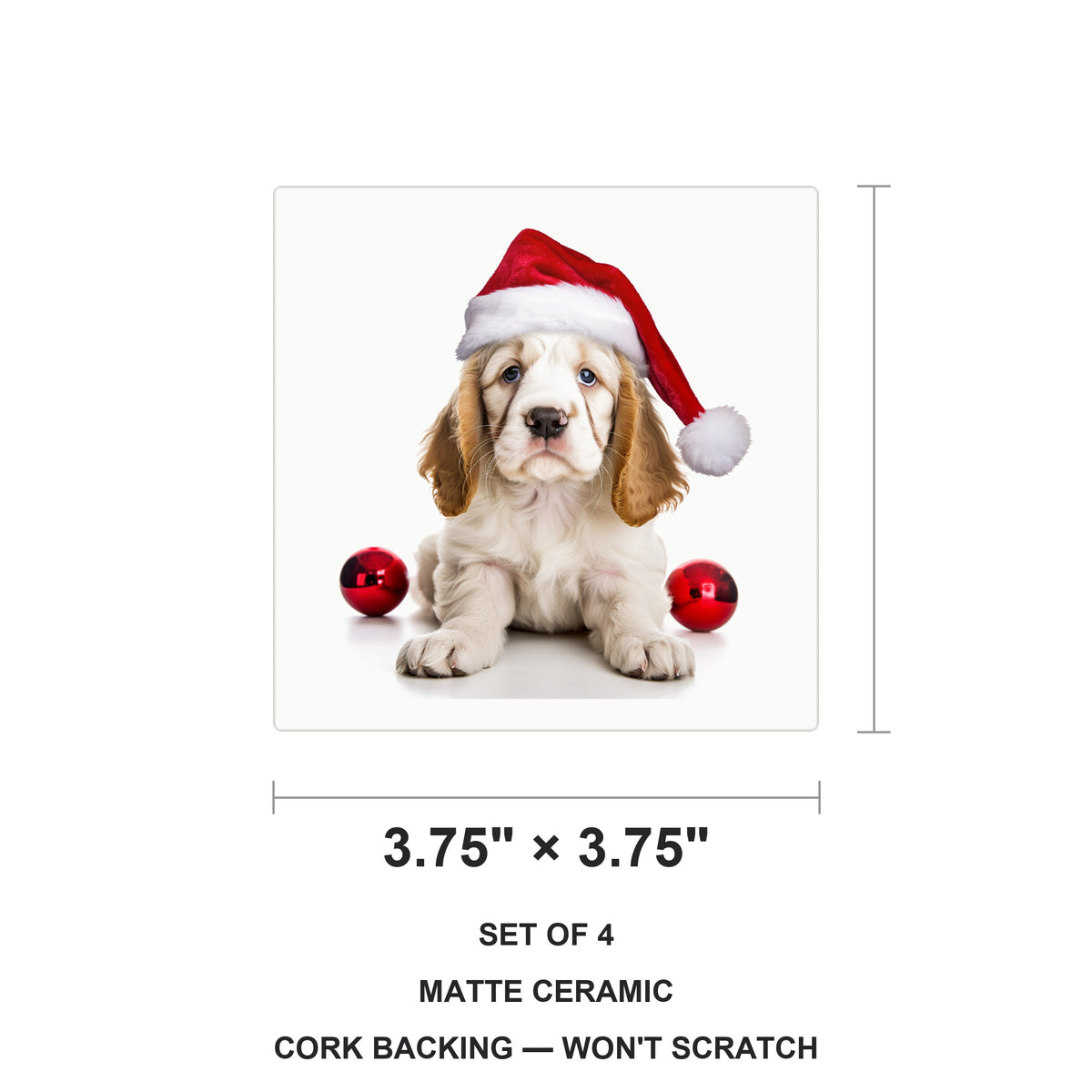 Clumber Spaniel Puppy ceramic coasters set of 4, size 3.75 inches