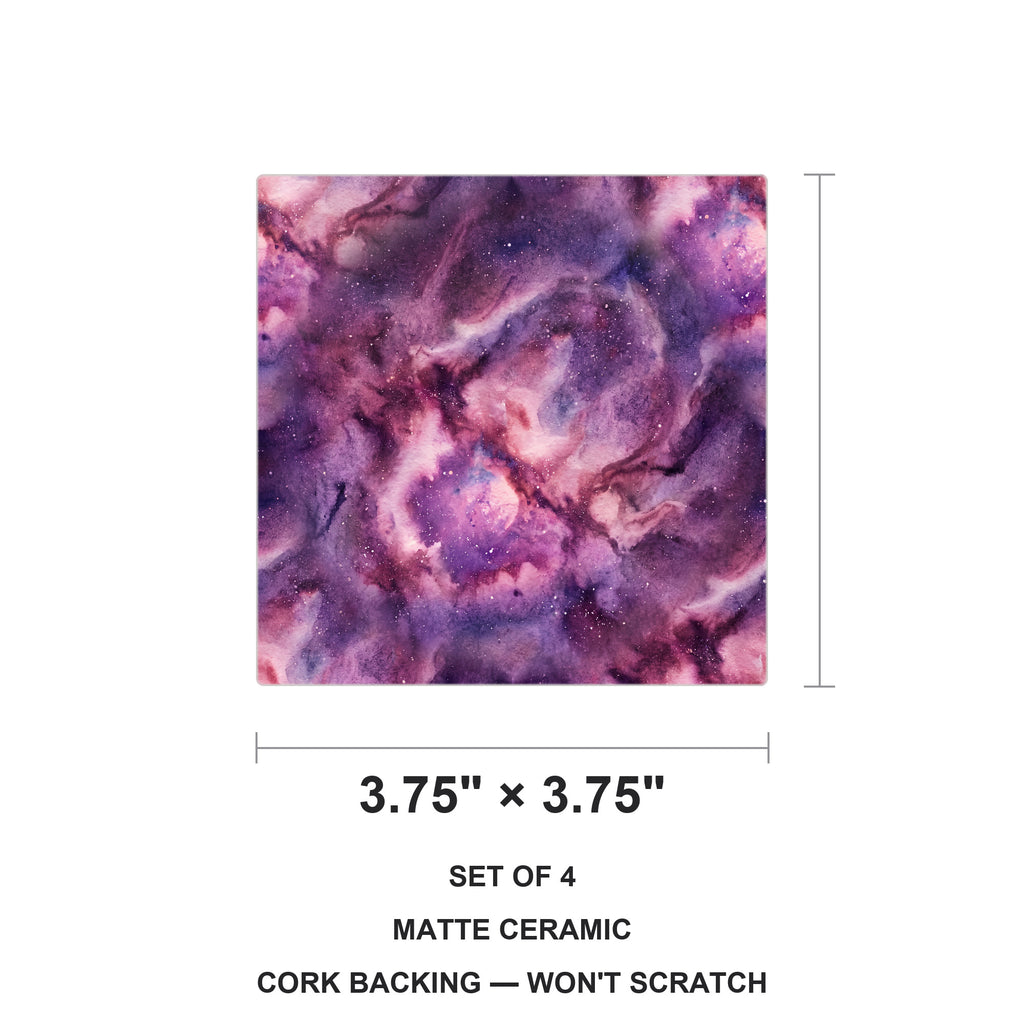 Galaxy Nebula ceramic coasters set of 4, size 3.75 inches