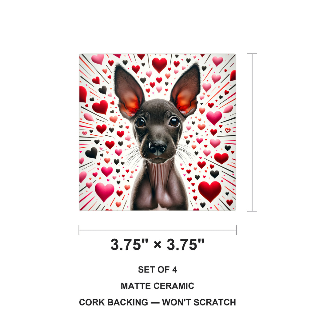 Xoloitzcuintli ceramic coasters set of 4, size 3.75 inches