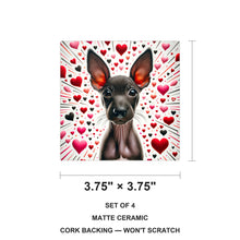 Xoloitzcuintli ceramic coasters set of 4, size 3.75 inches