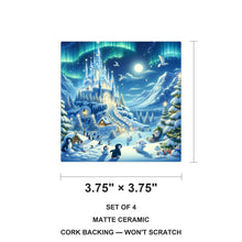 Aurora Ice Castle ceramic coasters set of 4, size 3.75 inches