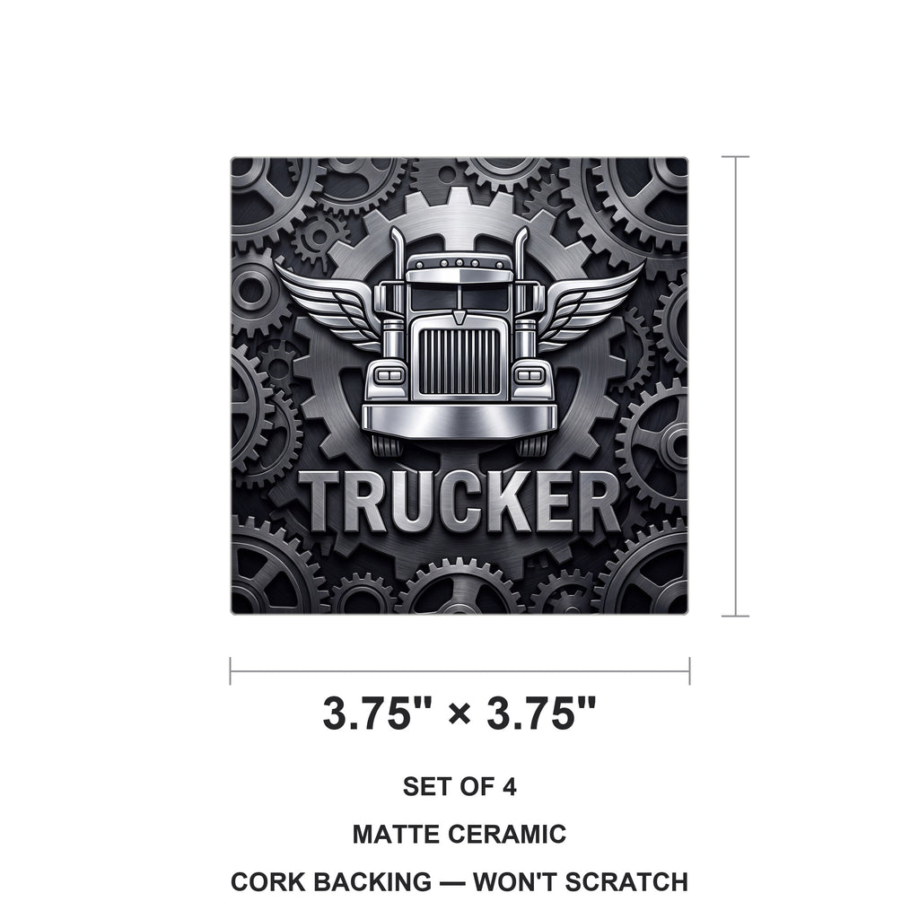 Trucker Rig ceramic coasters set of 4, size 3.75 inches