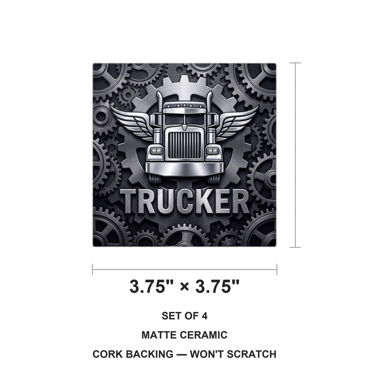 Trucker Rig ceramic coasters set of 4, size 3.75 inches