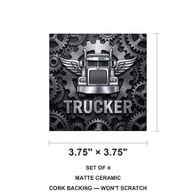 Trucker Rig ceramic coasters set of 4, size 3.75 inches