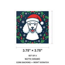 Poodle Christmas Ornament Art ceramic coasters set of 4, size 3.75 inches