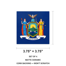 New York State Flag ceramic coasters set of 4, size 3.75 inches
