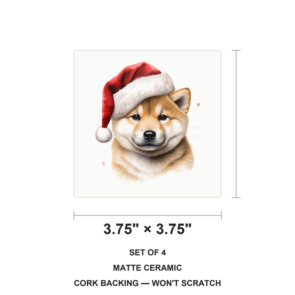 Shiba Inu Puppy Drawing ceramic coasters set of 4, size 3.75 inches