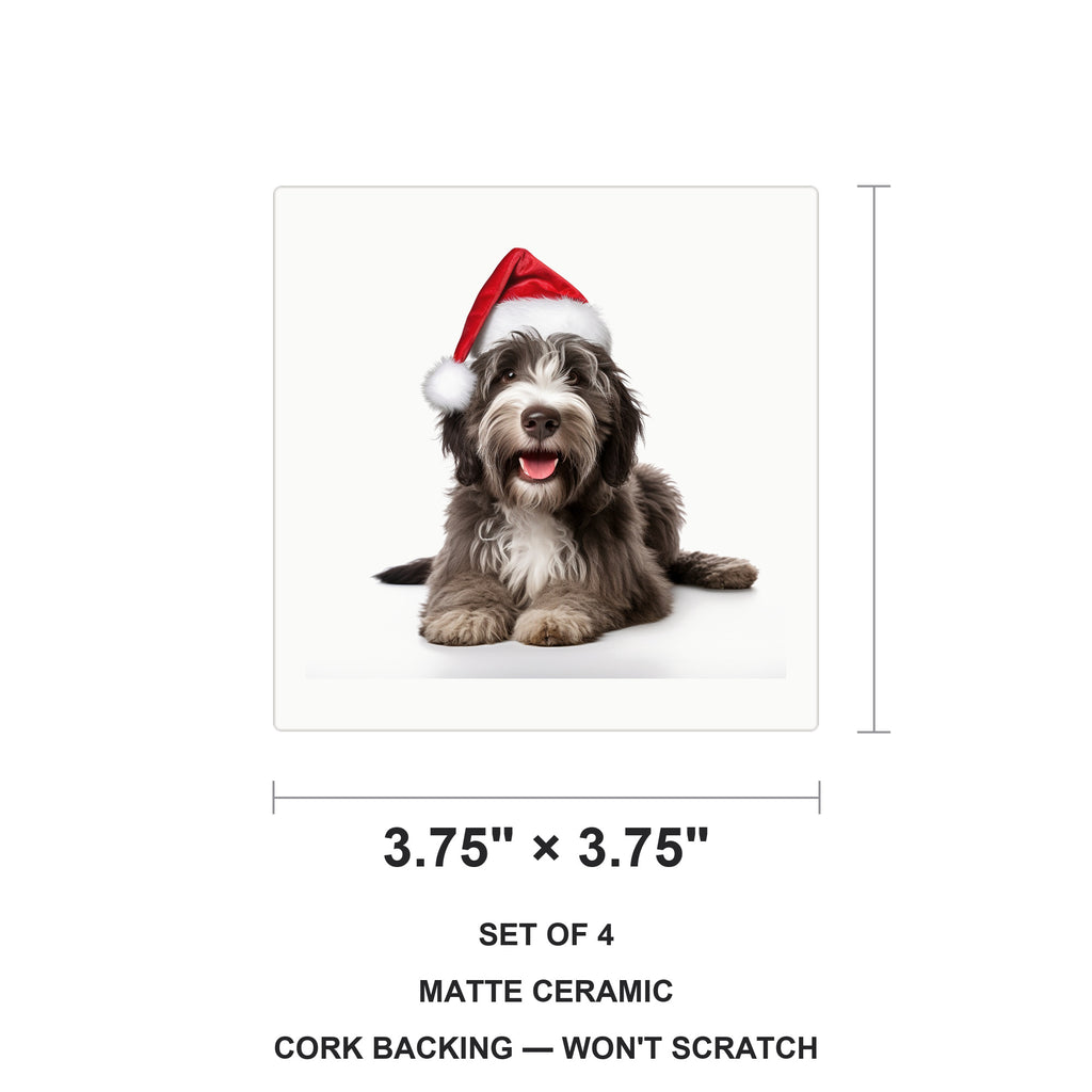 Bergamasco Sheepdog Puppy ceramic coasters set of 4, size 3.75 inches