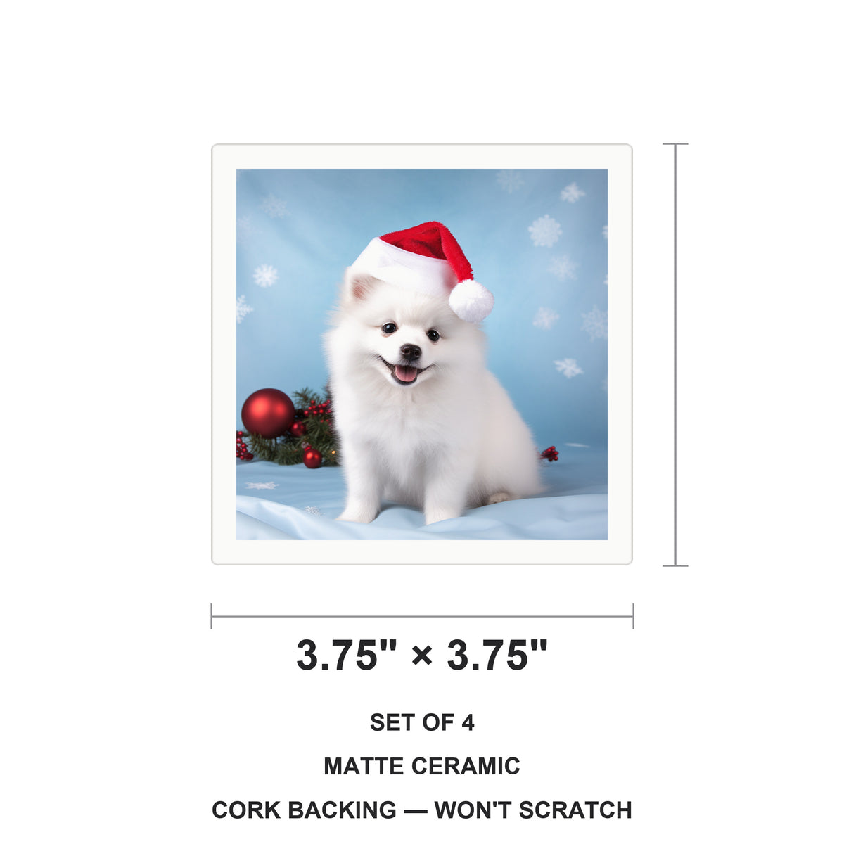 American Eskimo Dog Puppy ceramic coasters set of 4, size 3.75 inches