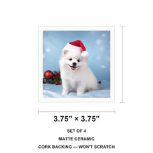 American Eskimo Dog Puppy ceramic coasters set of 4, size 3.75 inches