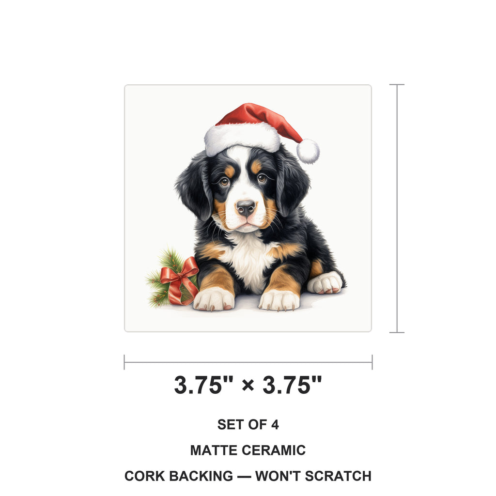 Bernese Mountain Dog Puppy Drawing ceramic coasters set of 4, size 3.75 inches