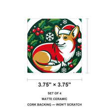 Corgi Christmas Ornament Art ceramic coasters set of 4, size 3.75 inches