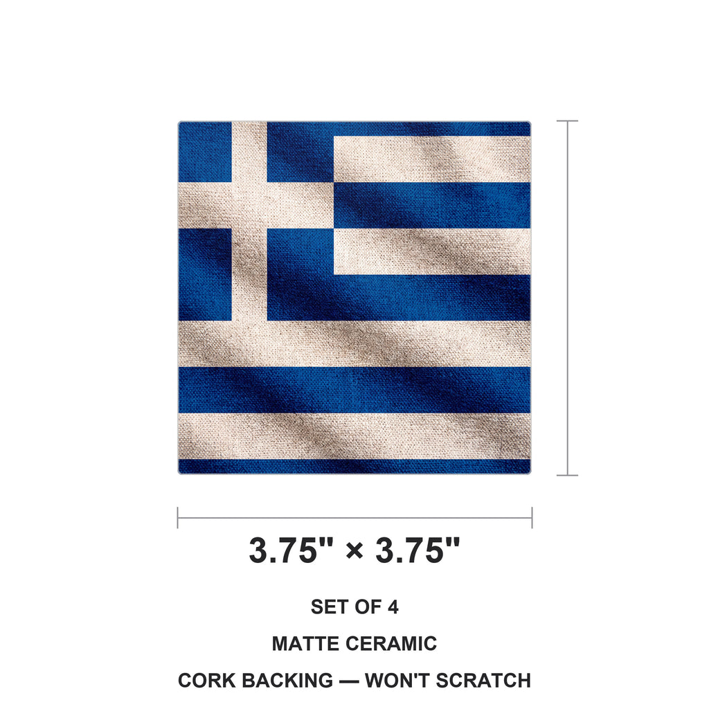 Greece Flag Pride ceramic coasters set of 4, size 3.75 inches