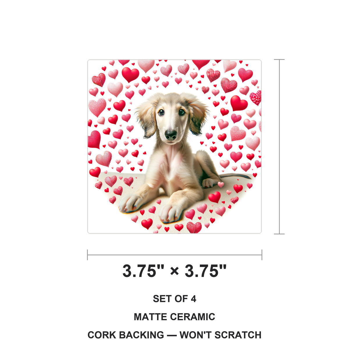 Saluki ceramic coasters set of 4, size 3.75 inches
