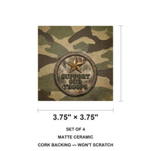 Military Camo Support ceramic coasters set of 4, size 3.75 inches