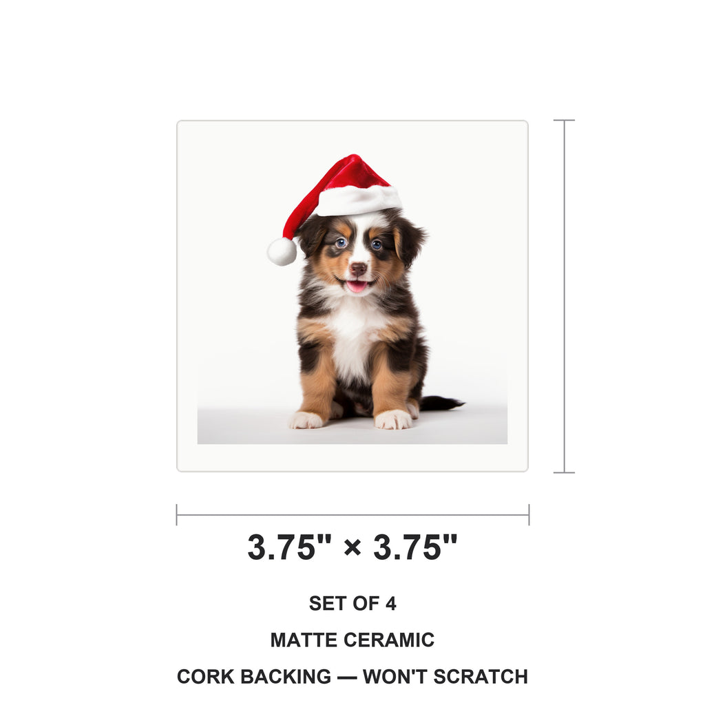 Miniature American Shepherd Puppy ceramic coasters set of 4, size 3.75 inches