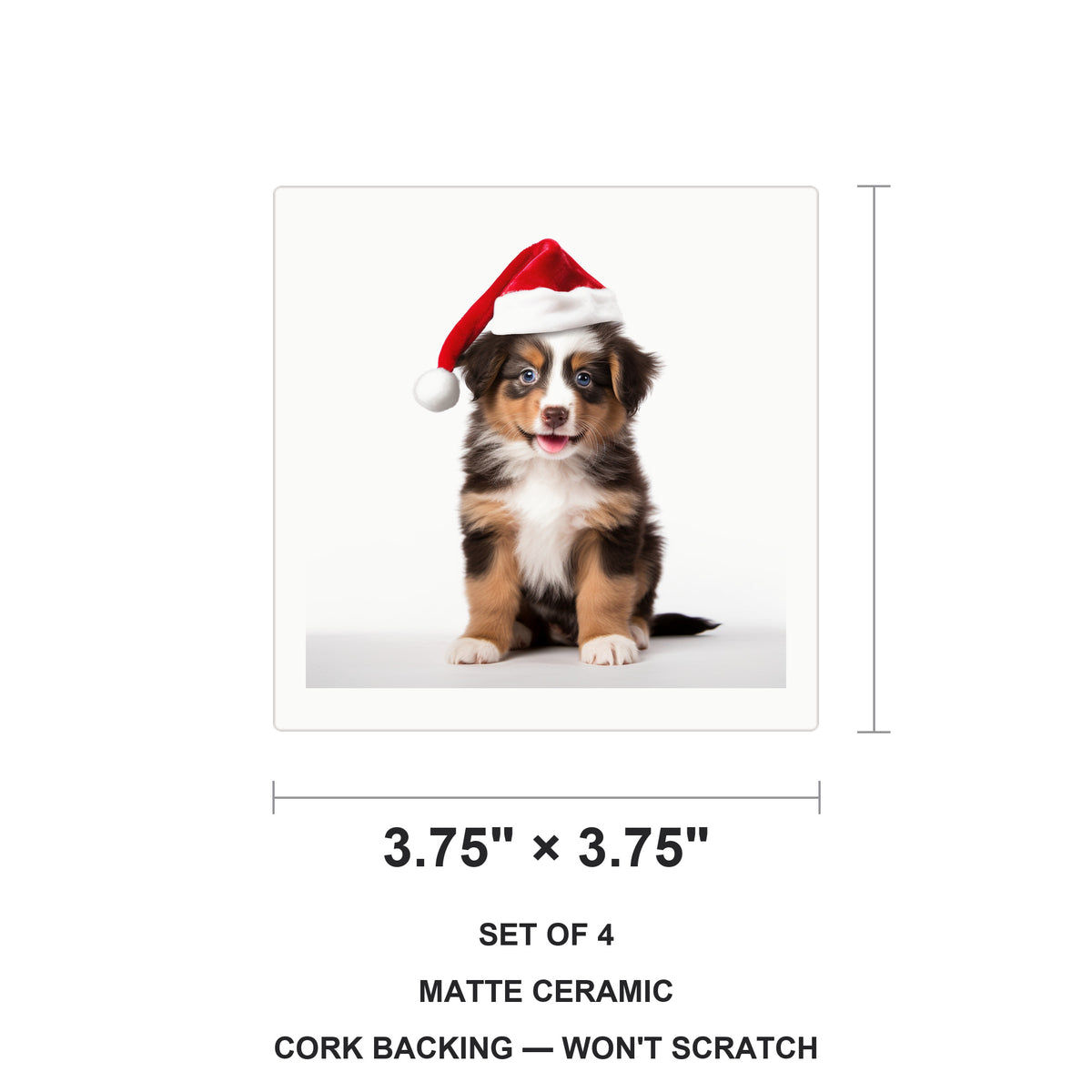 Miniature American Shepherd Puppy ceramic coasters set of 4, size 3.75 inches