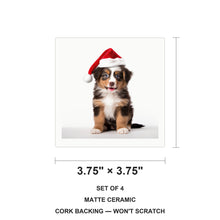 Miniature American Shepherd Puppy ceramic coasters set of 4, size 3.75 inches