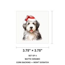 Old English Sheepdog Puppy Drawing ceramic coasters set of 4, size 3.75 inches