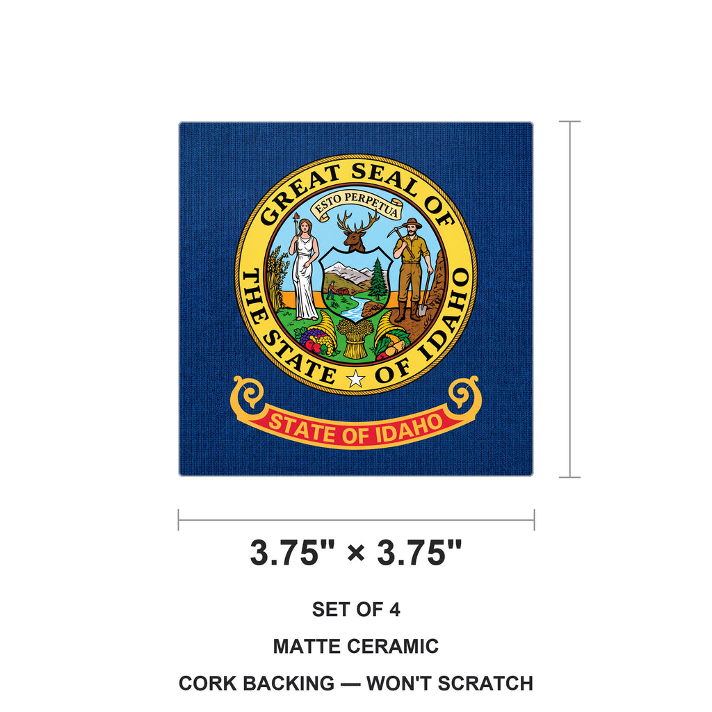 Idaho State Flag ceramic coasters set of 4, size 3.75 inches