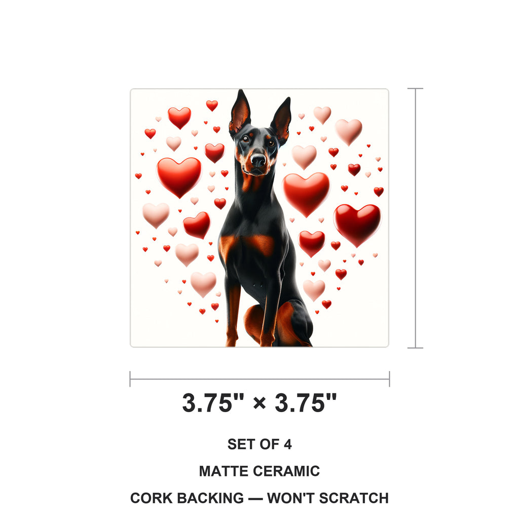 Doberman Pinscher ceramic coasters set of 4, size 3.75 inches