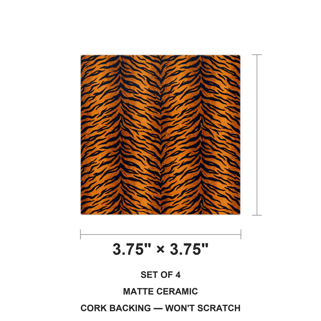 Tiger Stripe ceramic coasters set of 4, size 3.75 inches