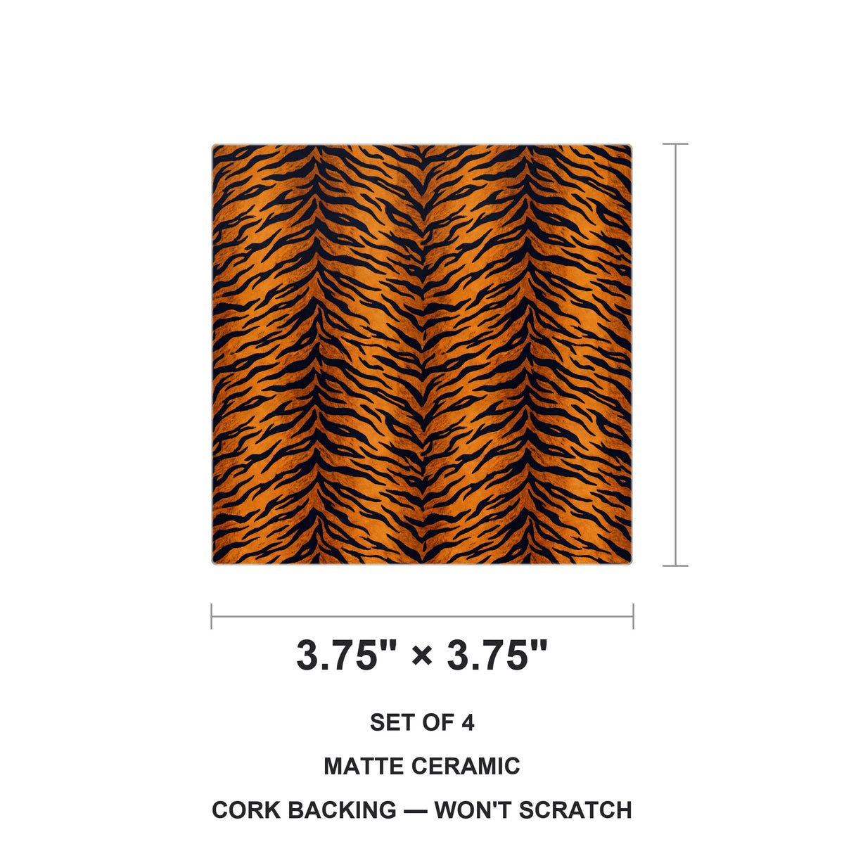 Tiger Stripe ceramic coasters set of 4, size 3.75 inches