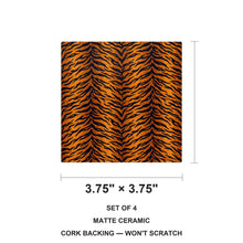 Tiger Stripe ceramic coasters set of 4, size 3.75 inches