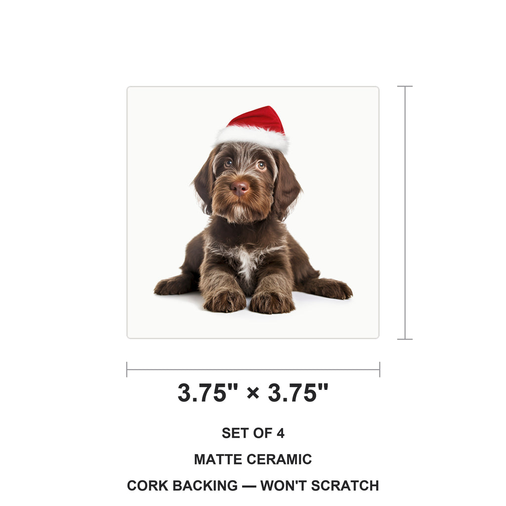 Wirehaired Pointing Griffon Puppy ceramic coasters set of 4, size 3.75 inches