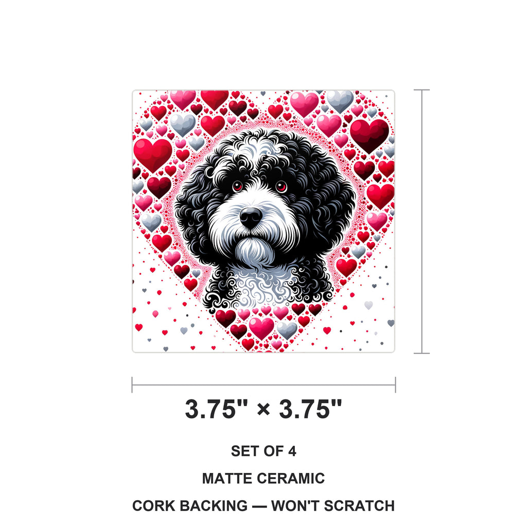 Portuguese Water Dog ceramic coasters set of 4, size 3.75 inches