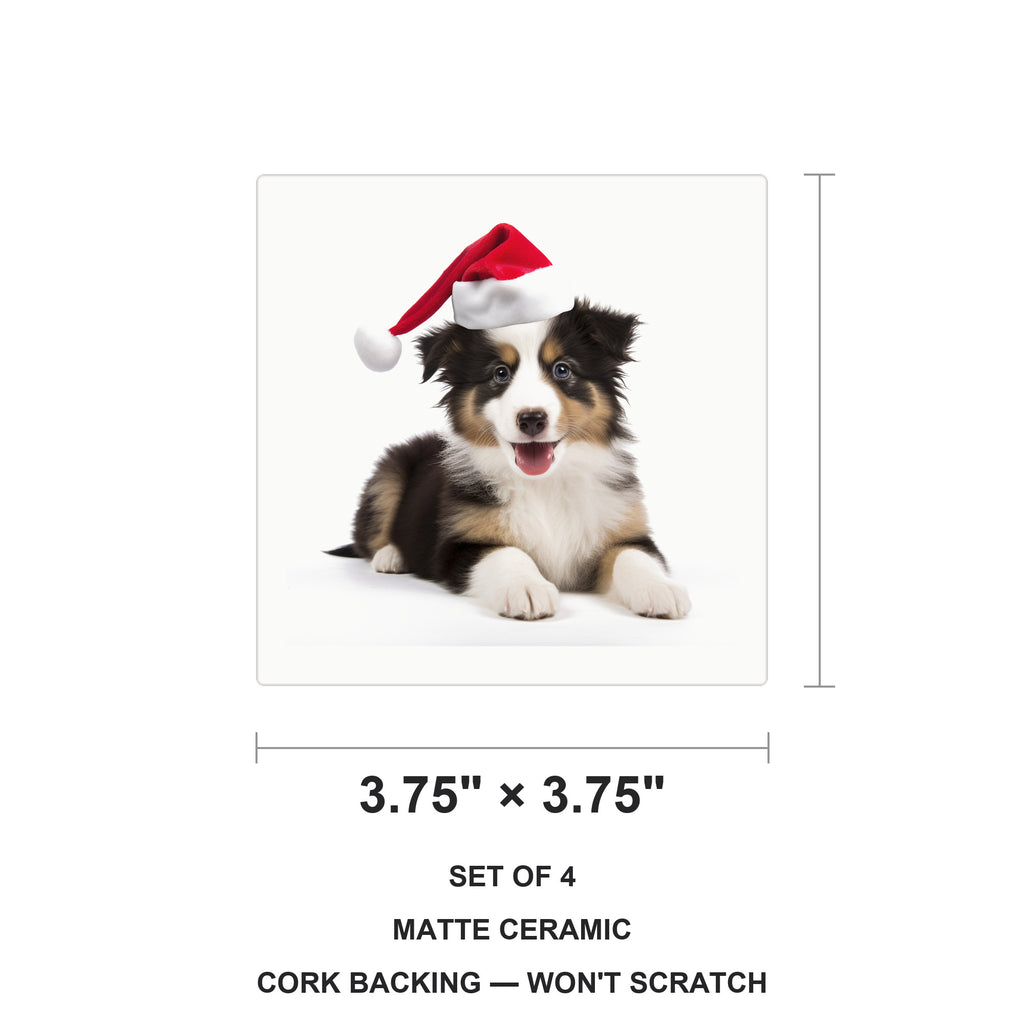 Collie Puppy ceramic coasters set of 4, size 3.75 inches