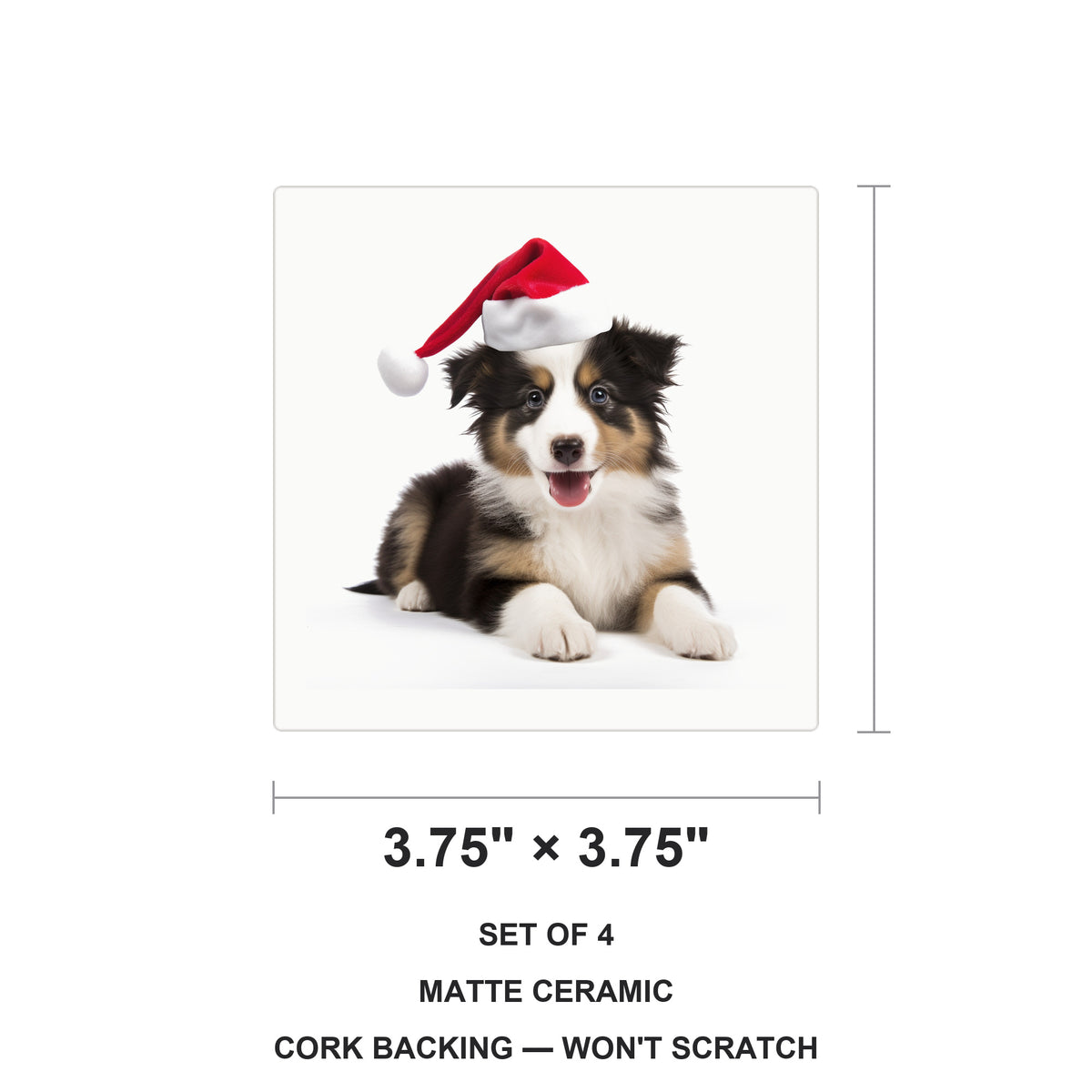 Collie Puppy ceramic coasters set of 4, size 3.75 inches