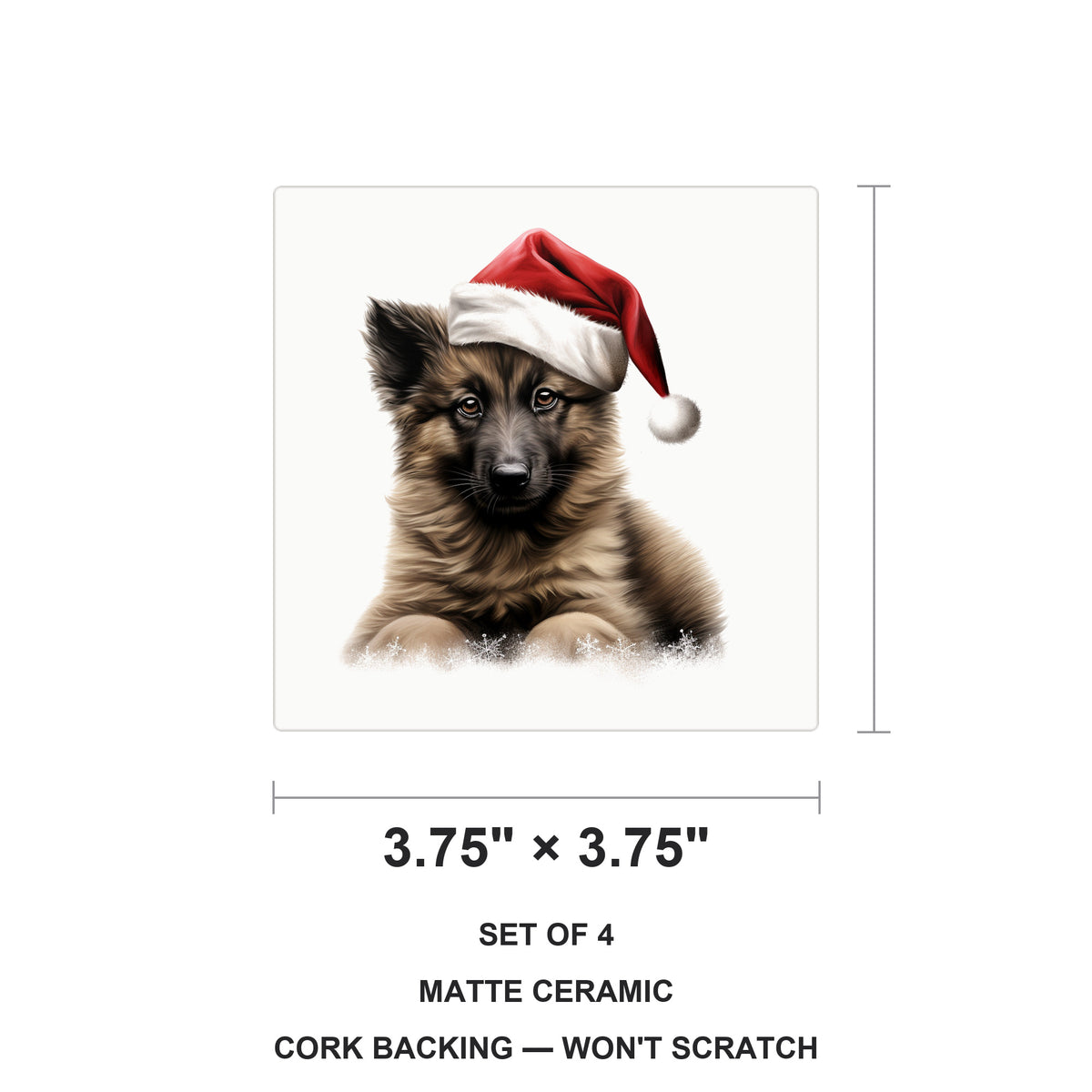 Belgian Tervuren Puppy Drawing ceramic coasters set of 4, size 3.75 inches