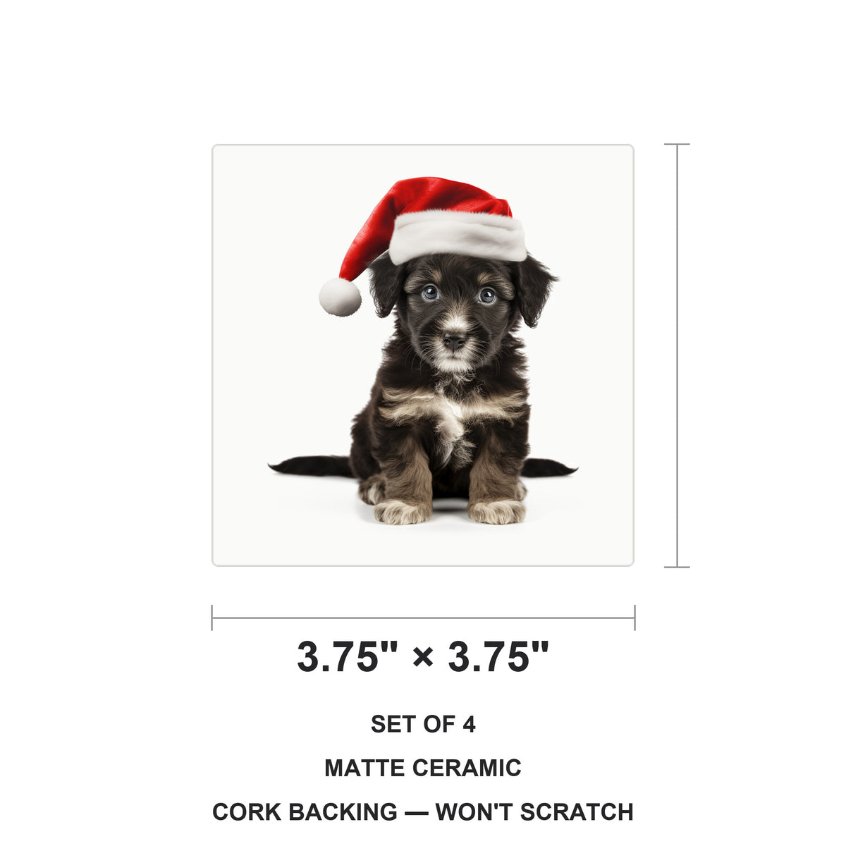 Mudi Puppy ceramic coasters set of 4, size 3.75 inches