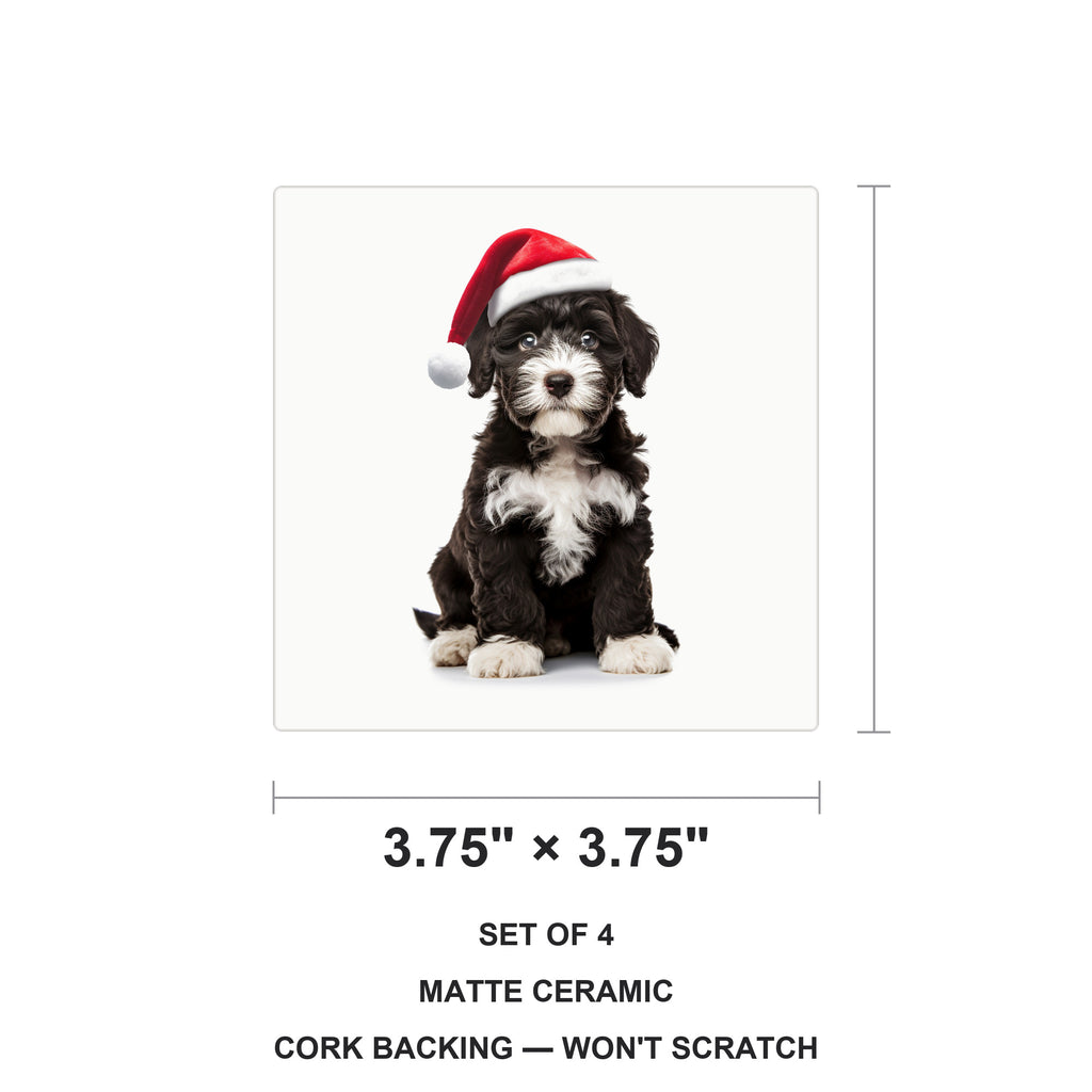 Portuguese Water Dog Puppy ceramic coasters set of 4, size 3.75 inches