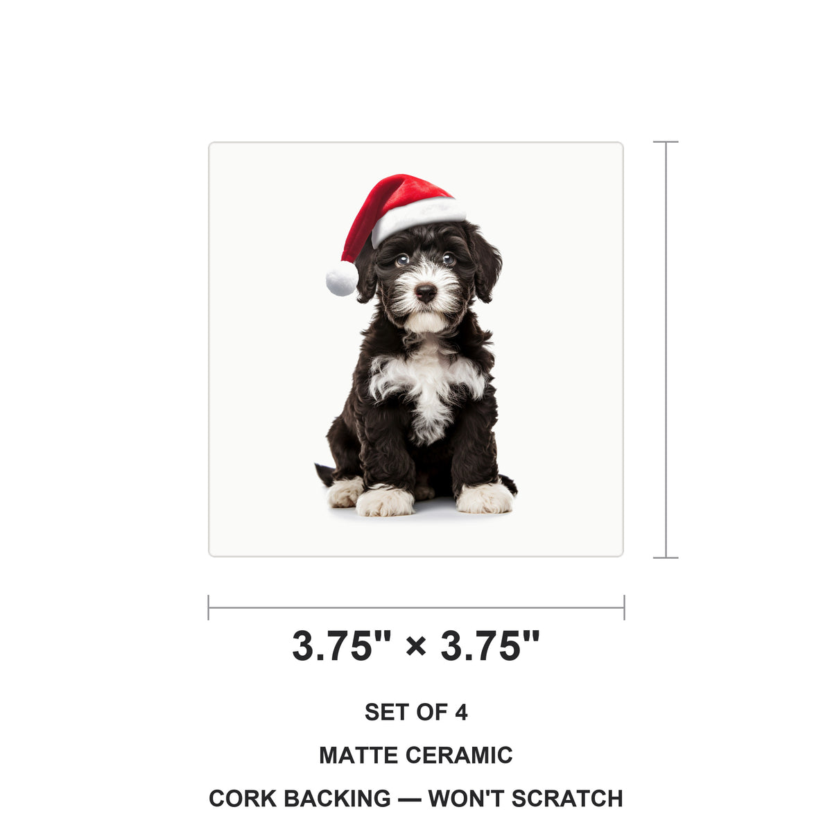 Portuguese Water Dog Puppy ceramic coasters set of 4, size 3.75 inches