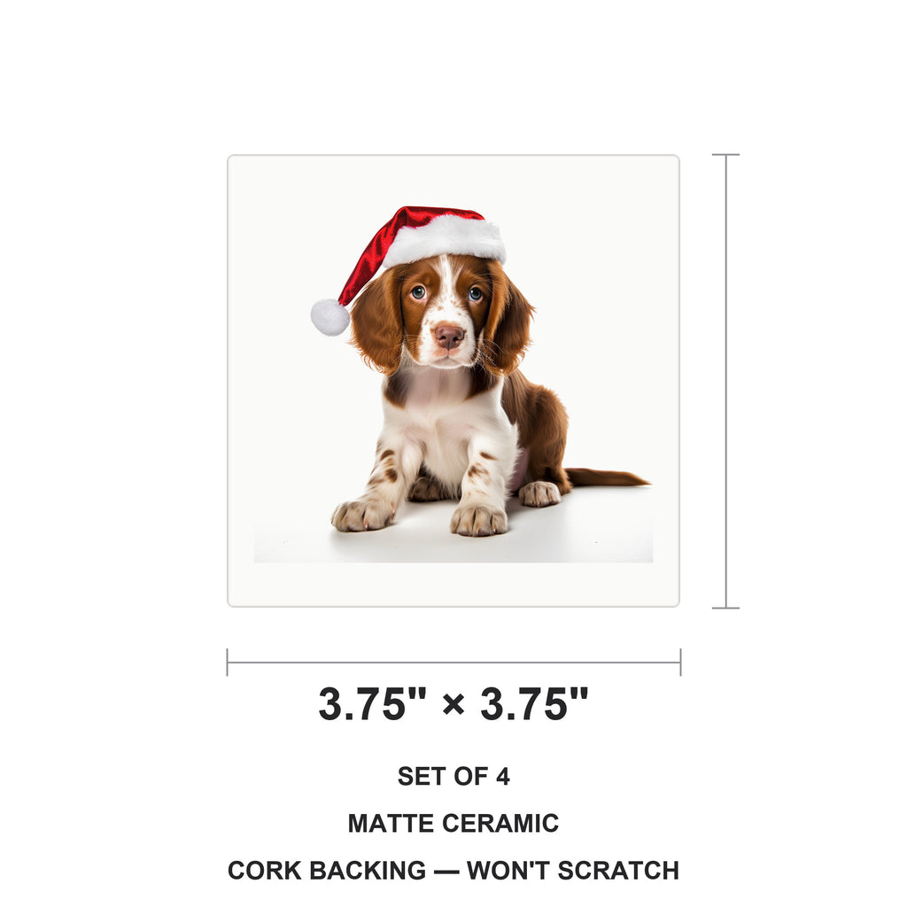 Irish Red and White Setter Puppy ceramic coasters set of 4, size 3.75 inches
